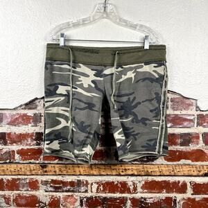 Vintage Army Shorts Size Large Green Woodland Camo Drawstring Jerry Leigh